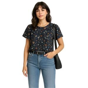 Sara Michelle Navy Floral Flutter Sleeve Blouse – Size Large